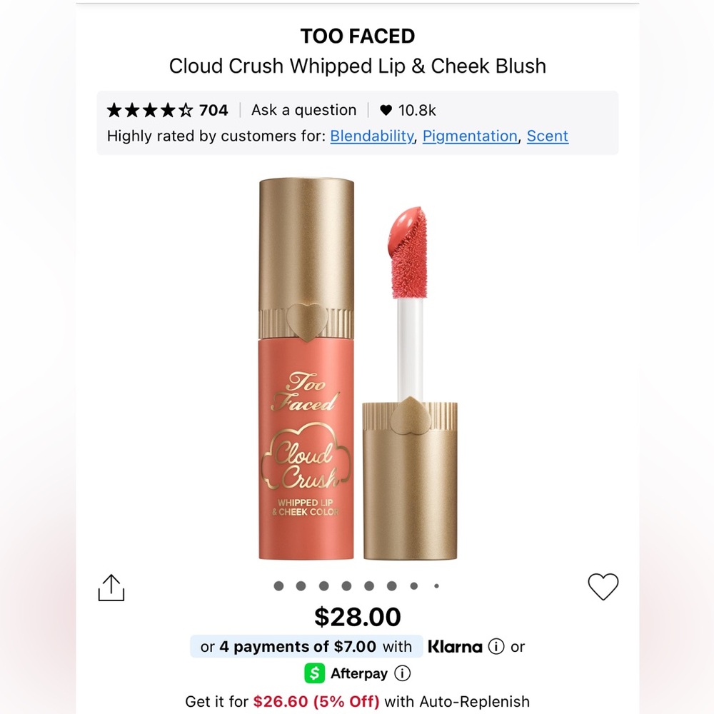 Too faced cloud crush whipped lip & cheek blush, never used!